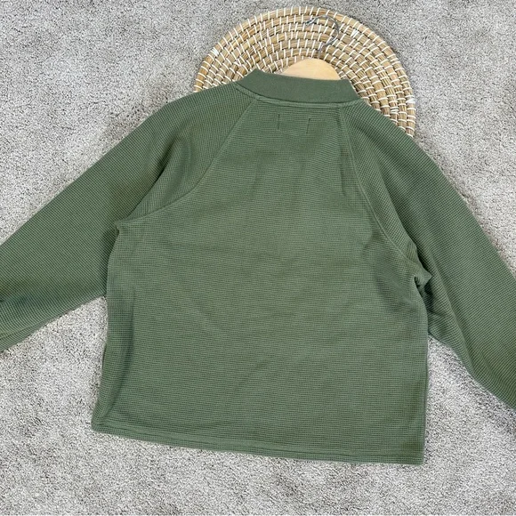 Madewell Women’s MWL Textured Waffle V-Neck Henley Sweatshirt in Faded Palm M - Picture 7 of 12